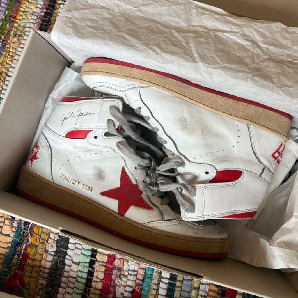 Golden Goose Sky-Star In White Nappa With Red Star